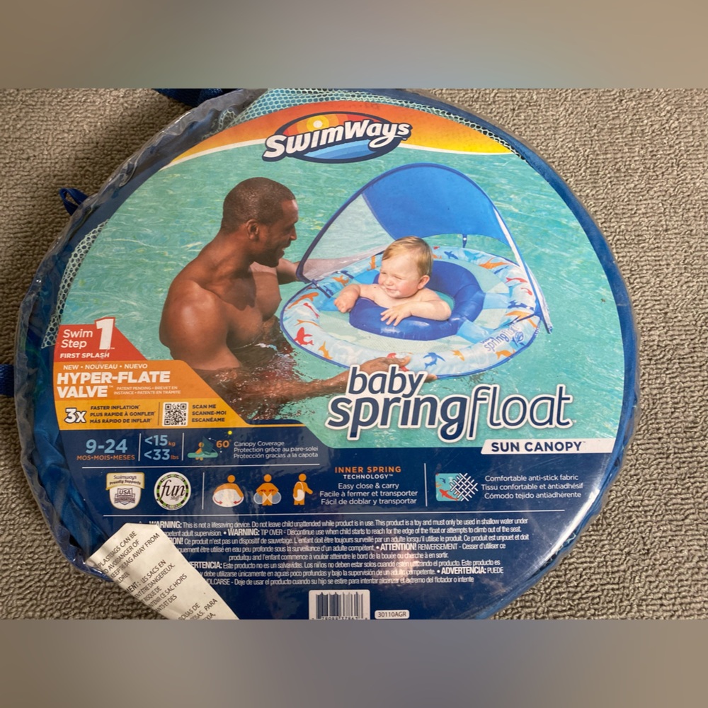 SwimWays Baby Spring Float With Canopy 9-24 Months <33Lbs Summer Swim Vacation
